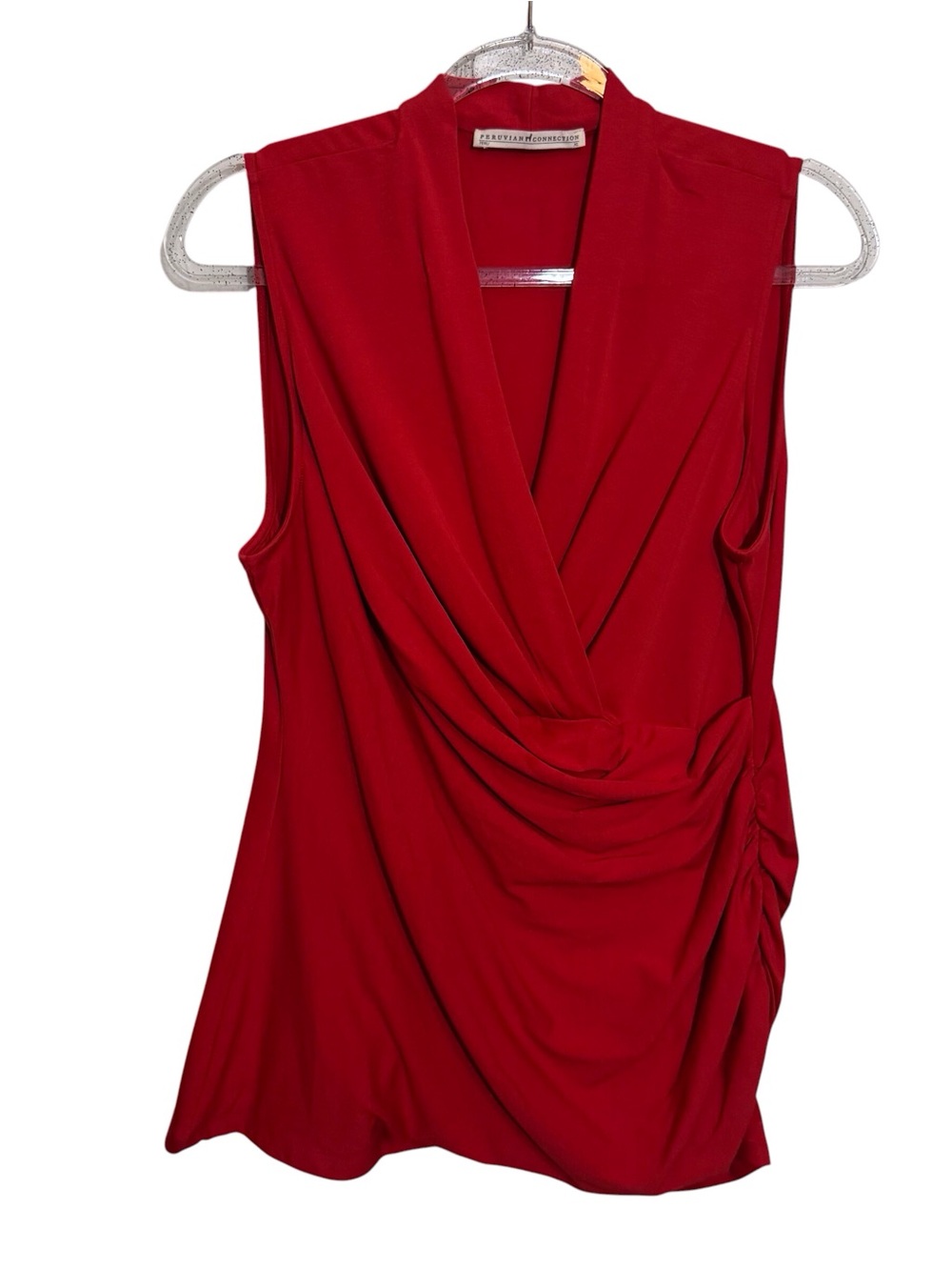 Peruvian Connection X-Large Red Ruched Surplice Top Stretch Sleeveless Casual